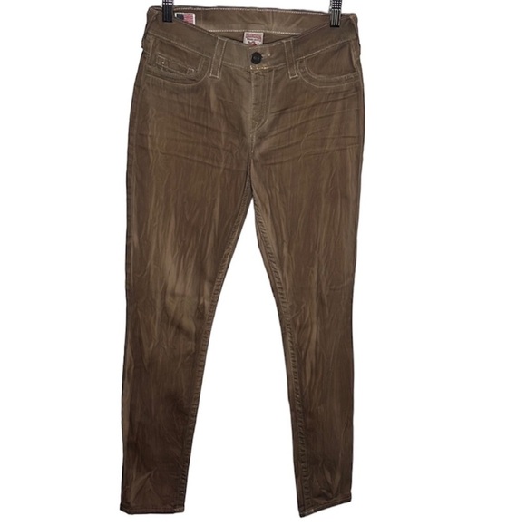 True Religion Halle Super Skinny Tan Gold Wash Jeans Sz 27 - Picture 1 of 5